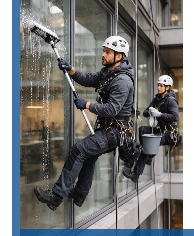Профессиональная мойка витражей промышленными альпинистами в Сосновоборске