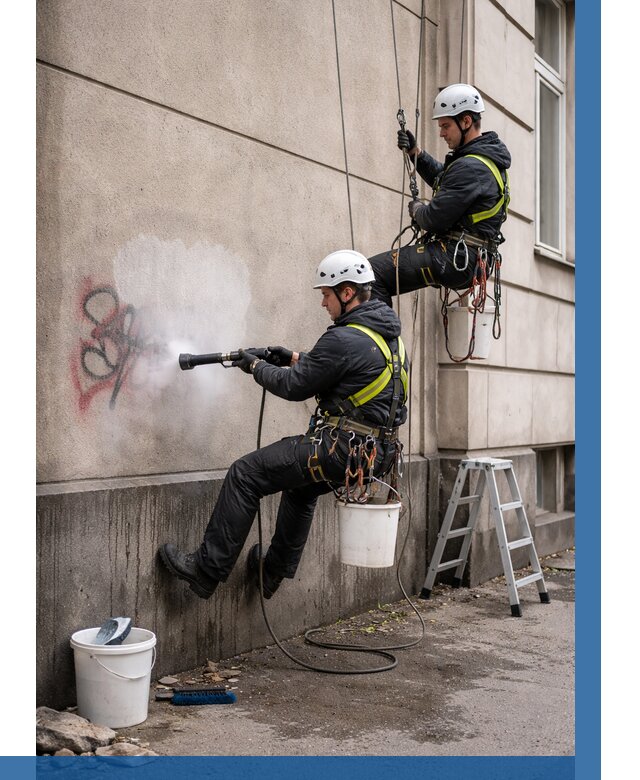 Удаление граффити с фасада в Сосновоборске от 4655 р. | ВЫСОТНИК-Ссб