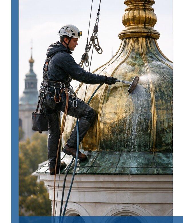 Профессиональная мойка куполов и шпилей высотными альпинистами в Сосновоборске