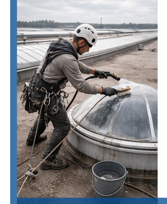 Мойка зенитных фонарей на кровле для промышленных объектов в Сосновоборске