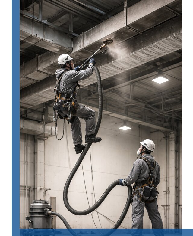 Обеспыливание потолочных конструкций в Сосновоборске промышленным альпинизмом