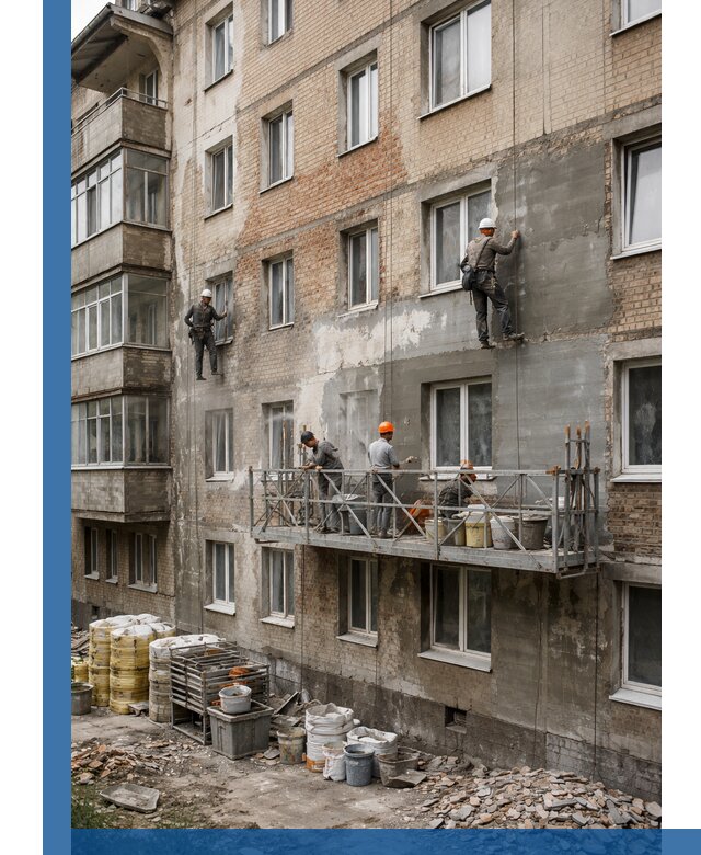 Капитальный ремонт фасада в Сосновоборске с восстановлением и гидроизоляцией