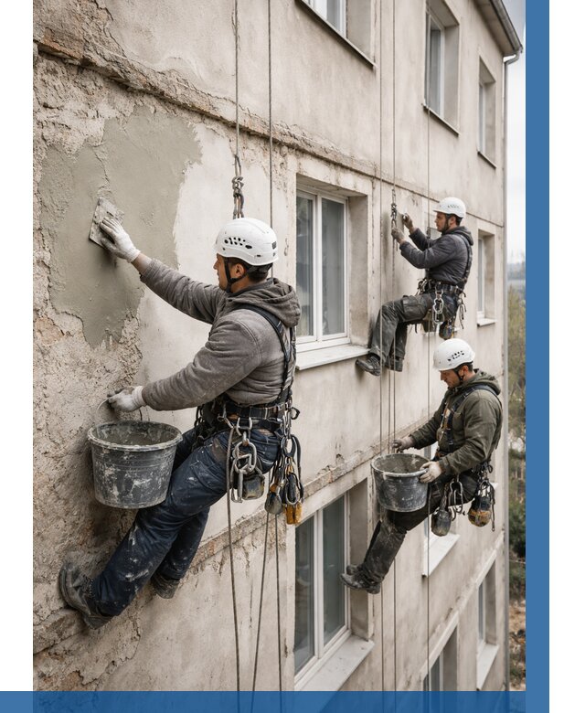 Ремонт штукатурного фасада в Сосновоборске от 776 р. под ключ | ВЫСОТНИК-Ссб