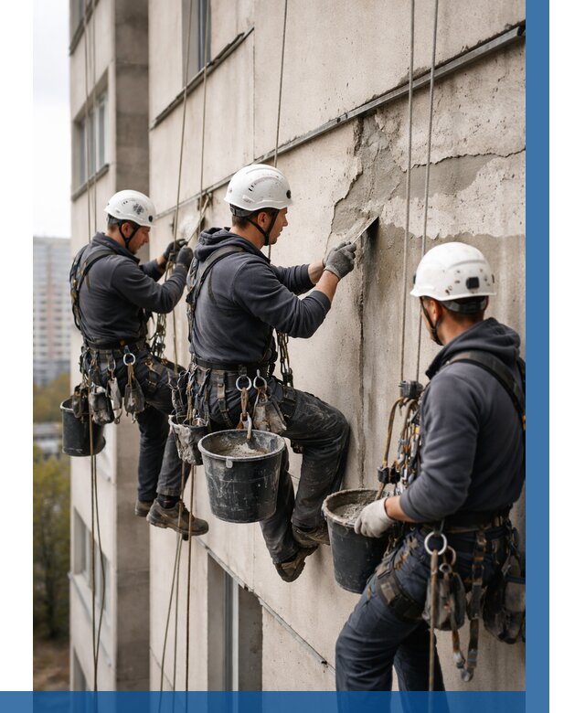 Ремонт бетонных элементов фасада в Сосновоборске от 2586 р. | ВЫСОТНИК-Ссб