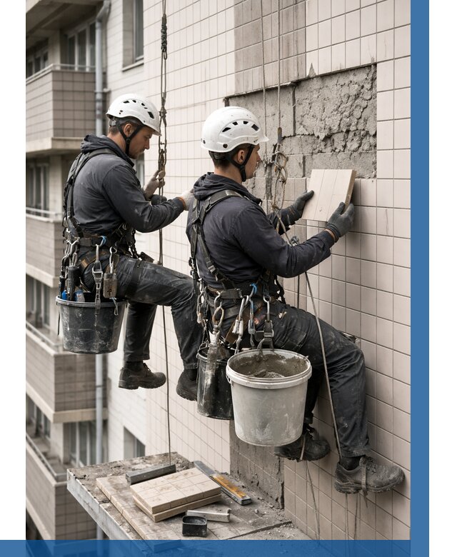 Ремонт облицовки фасада плиткой в Сосновоборске от 1862 р. | ВЫСОТНИК-Ссб