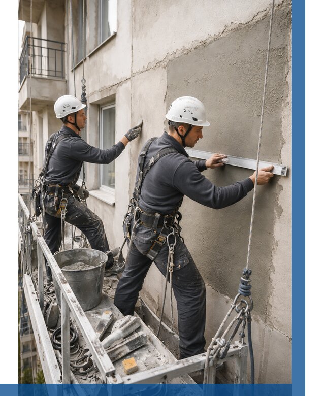 Штукатурка фасада на высоте в Сосновоборске от 931 р. | ВЫСОТНИК-Ссб