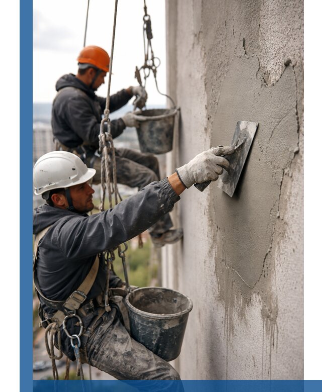 Штукатурка фасада на высоте в Сосновоборске профессиональные работы