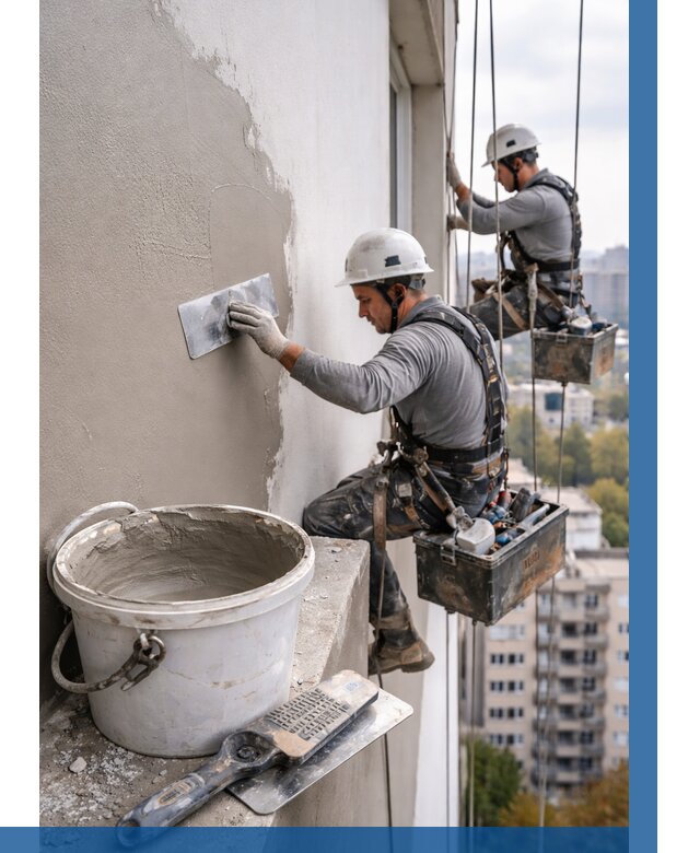 Шпаклевка фасада на высоте в Сосновоборске от 724 р. | ВЫСОТНИК-Ссб