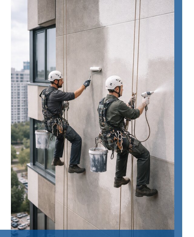 Покраска фасада альпинистами в Сосновоборске от 310 р. | ВЫСОТНИК-Ссб