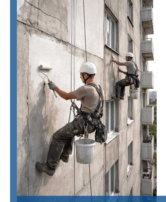 Покраска бетонного фасада в Сосновоборске для жилых и промышленных объектов