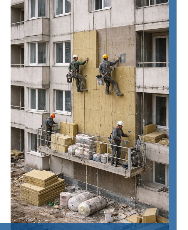 Утепление фасада минватой в Сосновоборске от 1552 р. | ВЫСОТНИК-Ссб