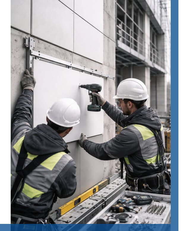 Монтаж композитных панелей фасада в Сосновоборске от 2586 р. | ВЫСОТНИК-Ссб