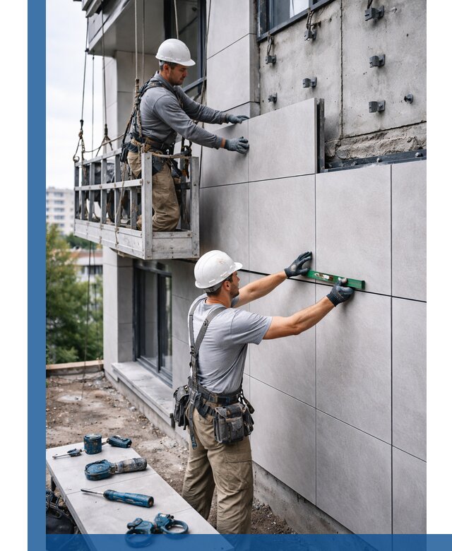 Монтаж керамогранита на фасад в Сосновоборске под ключ с гарантией качества