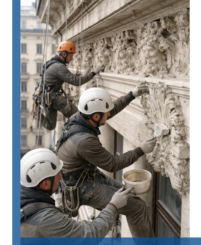 Реставрация фасадной лепнины с высотными работами в Сосновоборске