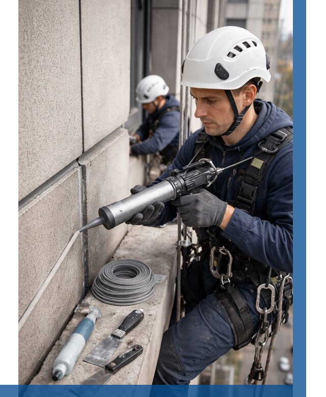 Герметизация деформационных швов фасада в Сосновоборске от 724 | ВЫСОТНИК-Ссб