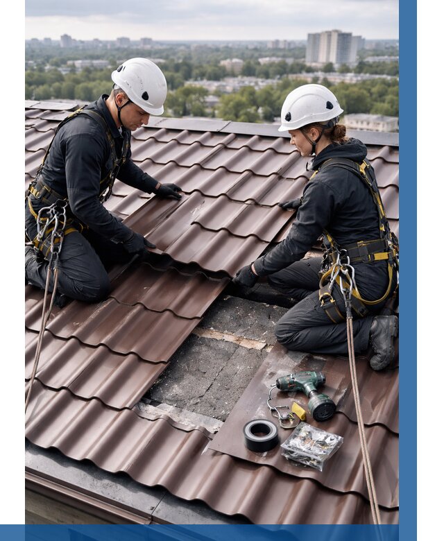 Ремонт металлочерепицы на крыше в Сосновоборске от 931 р. | ВЫСОТНИК-Ссб