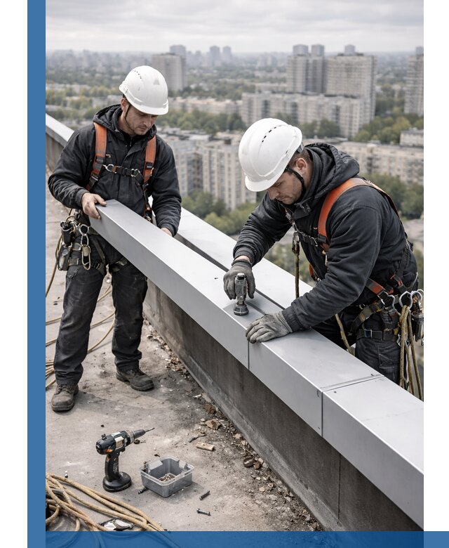 Монтаж парапетных крышек и ограждений кровли в Сосновоборске