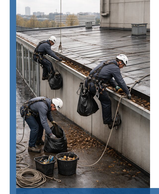 Очистка кровли по периметру в Сосновоборске силами промышленных альпинистов