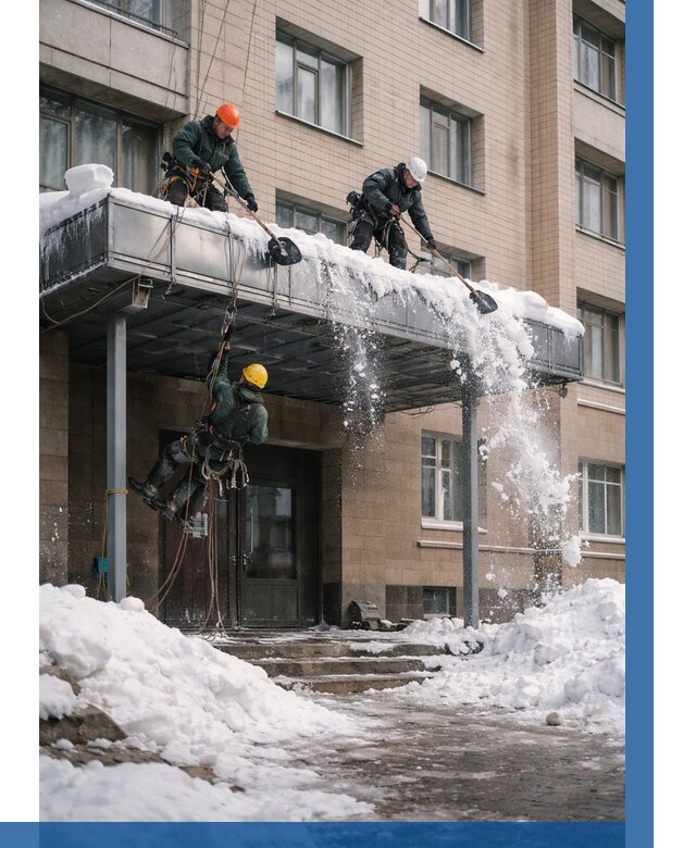 Очистка козырьков от снега в Сосновоборске от 3621 р. | ВЫСОТНИК-Ссб