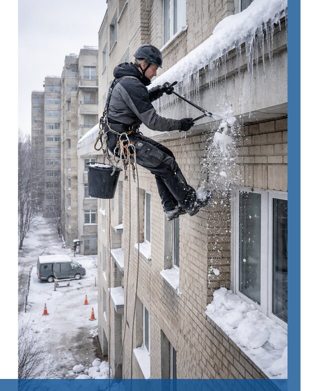 Удаление наледи с карнизов в Сосновоборске от 362 р. | ВЫСОТНИК-Ссб