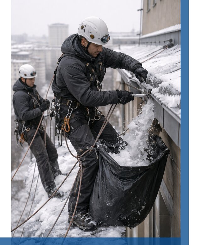 Аварийная очистка крыши в Сосновоборске под ключ от 310 р. | ВЫСОТНИК-Ссб