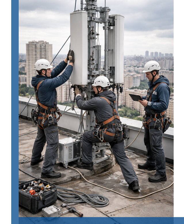 Монтаж антенн связи на крыше в Сосновоборске с вводом в эксплуатацию