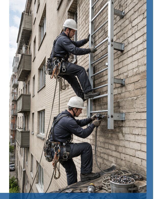 Монтаж пожарной лестницы в Сосновоборске от 25863 р заказать у ВЫСОТНИК-Ссб