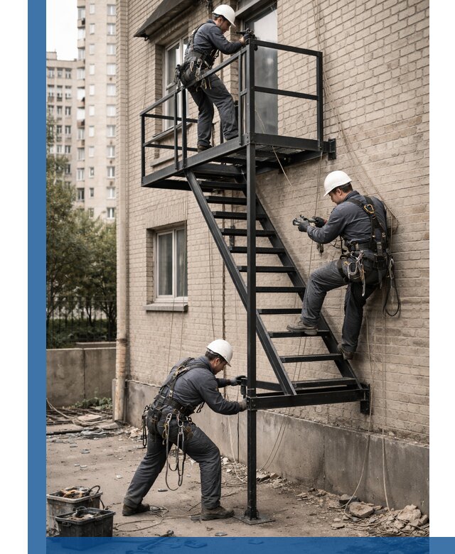 Монтаж пожарной лестницы в Сосновоборске, установка и крепление