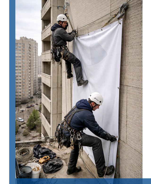 Профессиональный монтаж баннеров на фасаде в Сосновоборске