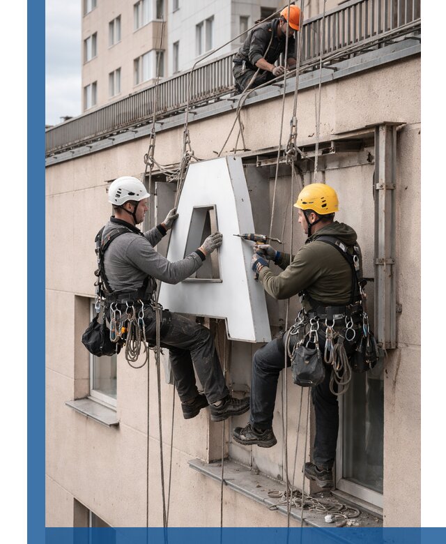 Ремонт и восстановление наружных вывесок на высоте в Сосновоборске
