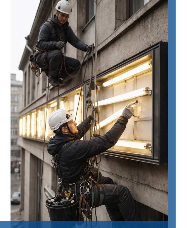Замена ламп в вывеске в Сосновоборске под ключ от 3621 р. | ВЫСОТНИК-Ссб