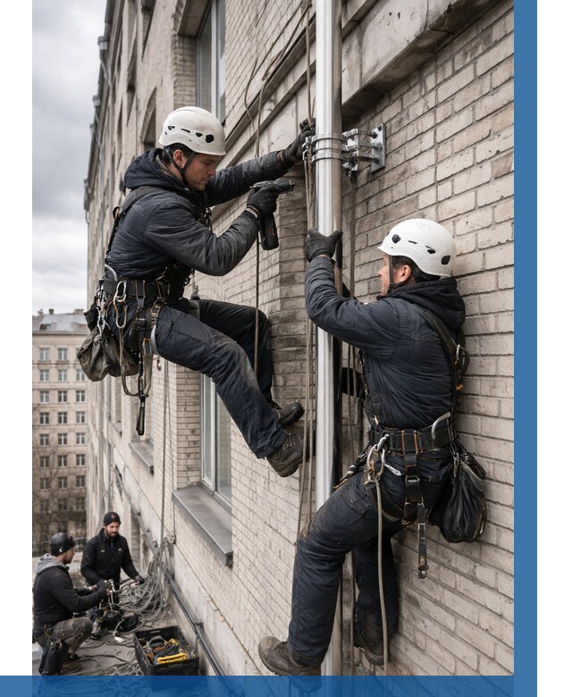 Монтаж флагштока на здании в Сосновоборске от 6724 р. | ВЫСОТНИК-Ссб