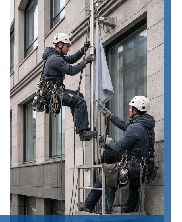 Установка флагов на фасаде в Сосновоборске от 4655 р. | ВЫСОТНИК-Ссб