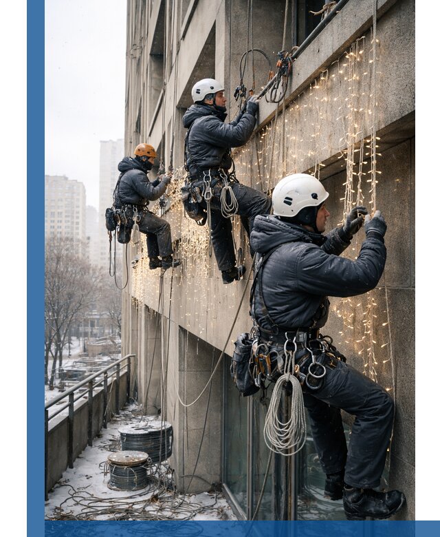 Монтаж новогодней иллюминации и украшение фасадов в Сосновоборске