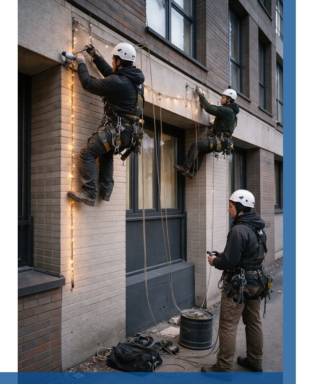 Монтаж гирлянд на фасаде в Сосновоборске от 3621 р. | ВЫСОТНИК-Ссб