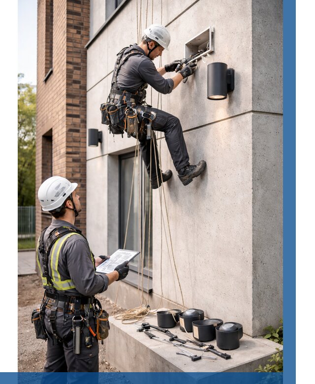 Монтаж фасадного освещения в Сосновоборске от 2586 р. | ВЫСОТНИК-Ссб