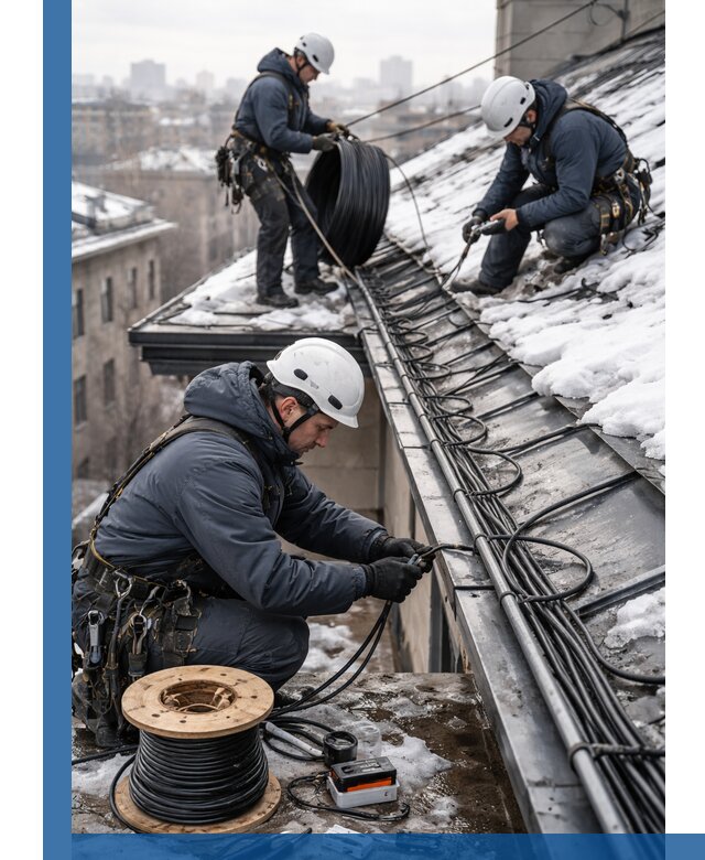 Монтаж греющего кабеля на кровле в Сосновоборске под ключ
