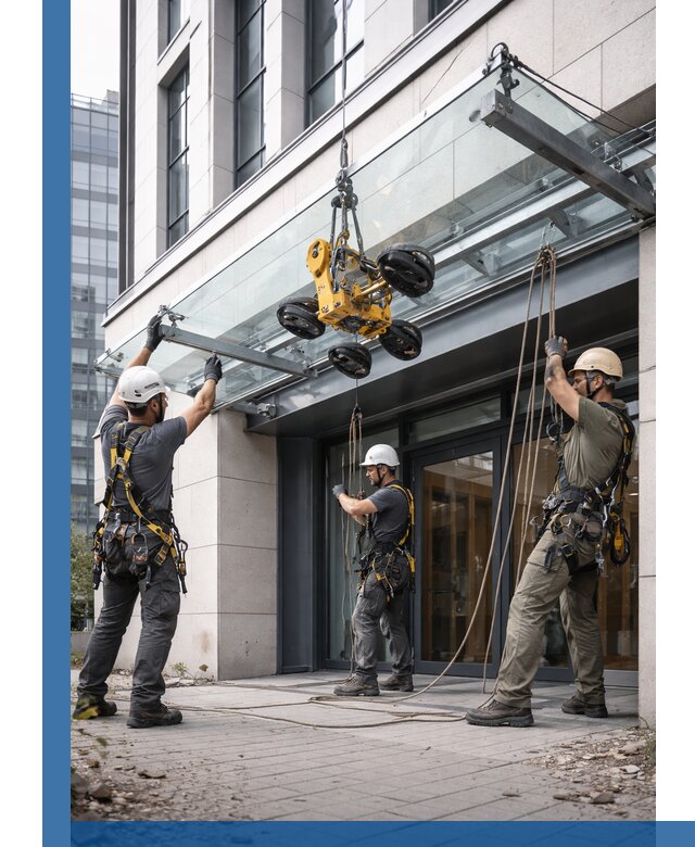 Монтаж стеклянных козырьков под ключ в Сосновоборске для зданий