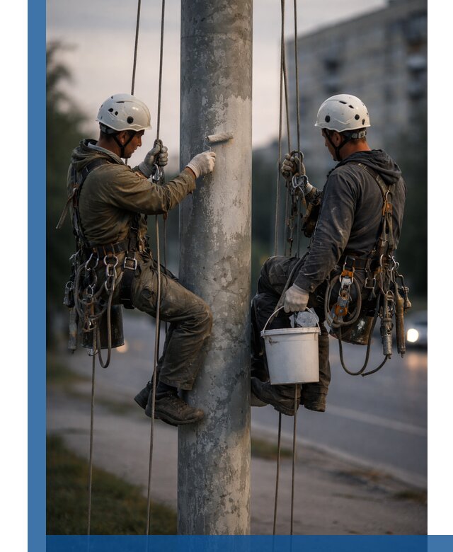 Покраска опор освещения и антикоррозийная защита в Сосновоборске