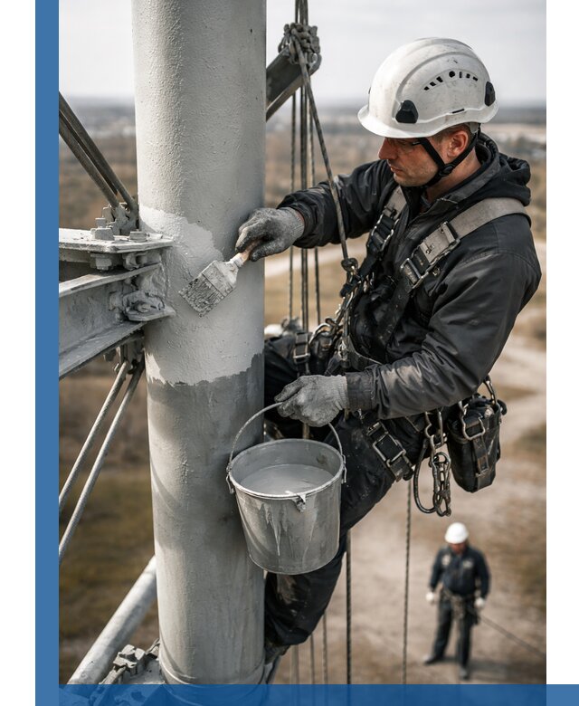Покраска мачт связи в Сосновоборске промышленными альпинистами