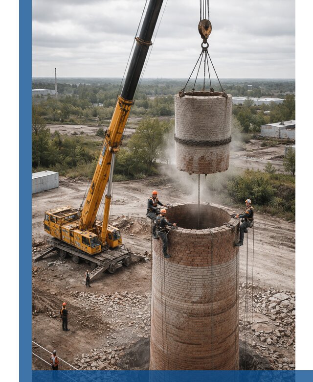 Демонтаж дымовой трубы в Сосновоборске с гарантиями безопасности