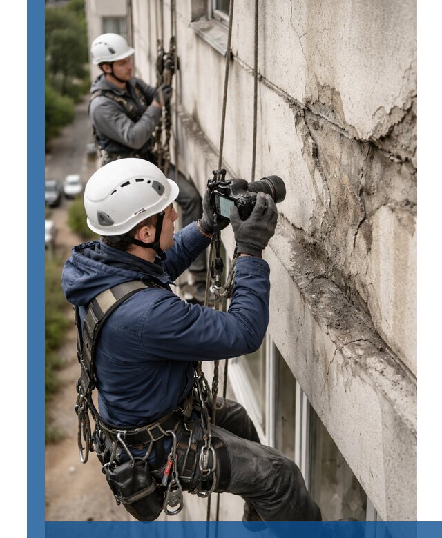 Фотофиксация дефектов фасада с высотной съемкой в Сосновоборске