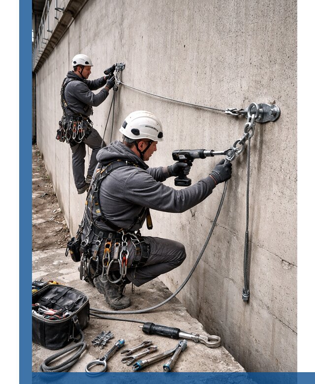 Монтаж анкерных линий высотной безопасности в Сосновоборске